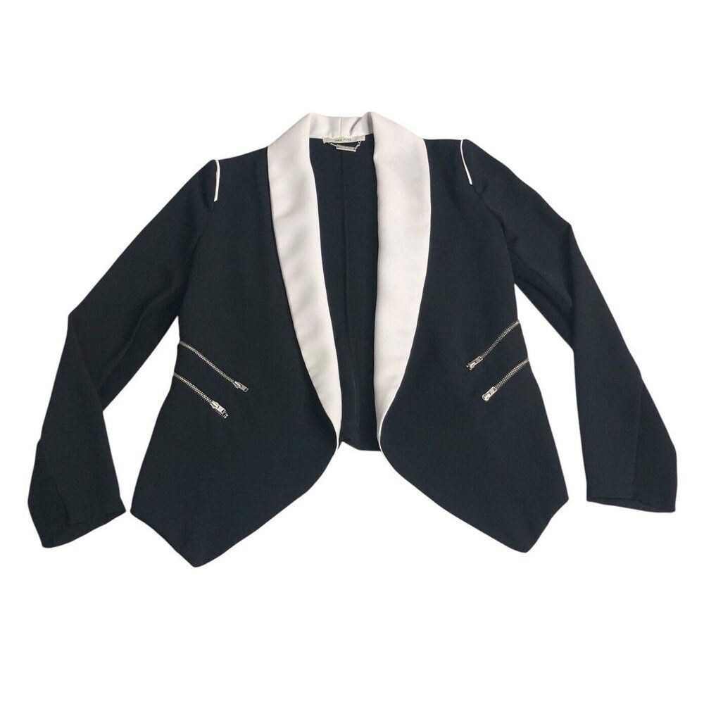 AMS Pure Jacket Women 4 Black Open Front Moto Career Stretch Lightweight Sweater